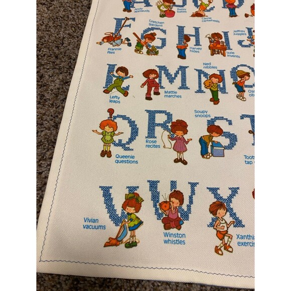 Alphabet Cross Stitch Needlepoint Hanging Decor Baby Nursery Playroom Vintage - Picture 6 of 12